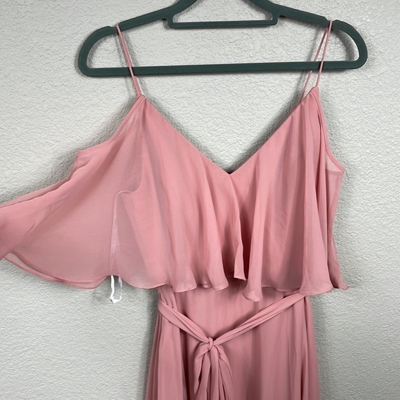 NWT Jenny Packham Ruffled Cold Shoulder Maxi Dress Flounce Overlay Desert Rose 4 - Picture 3 of 11